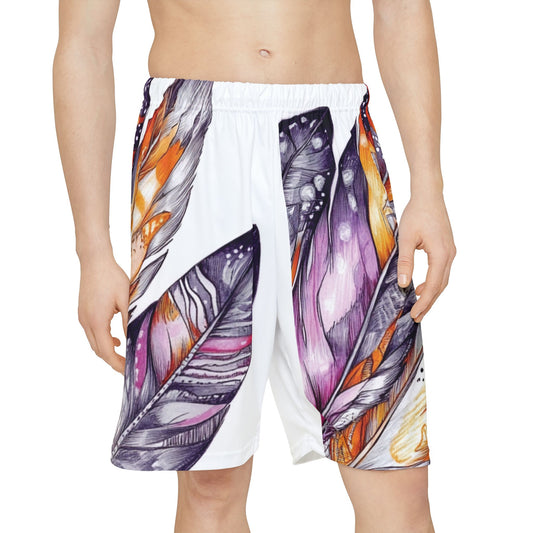 White Feathers, Men’s Sports Shorts (AOP)