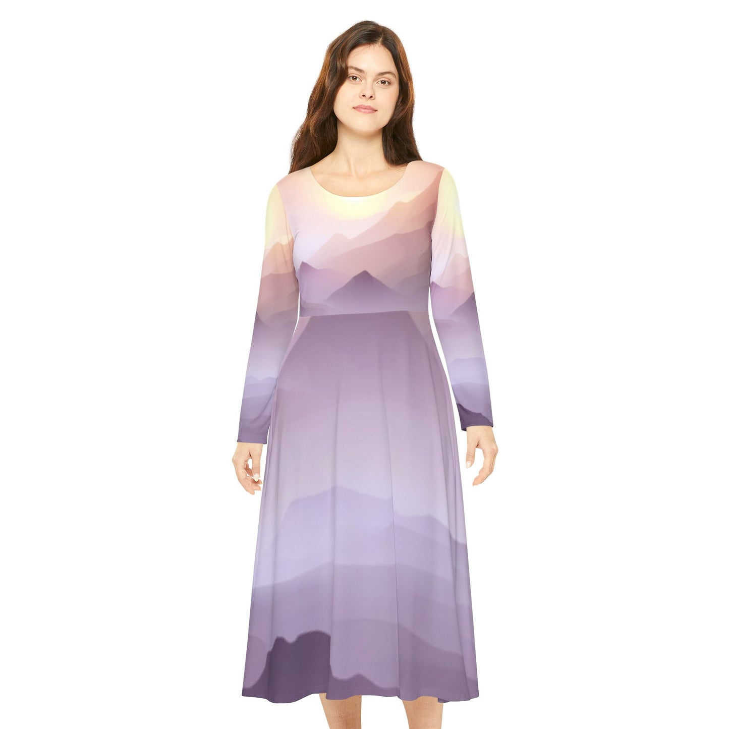 Purple Mountains, Women's Long Sleeve Dance Dress (AOP)