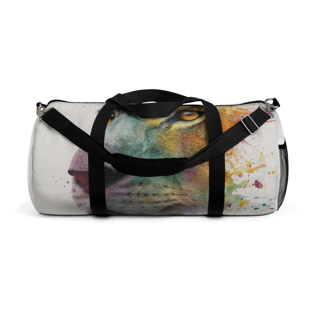 Soul of a Lion, Watercolor Lion Duffel Bag — Colorful Animal Print Travel Gym Bag