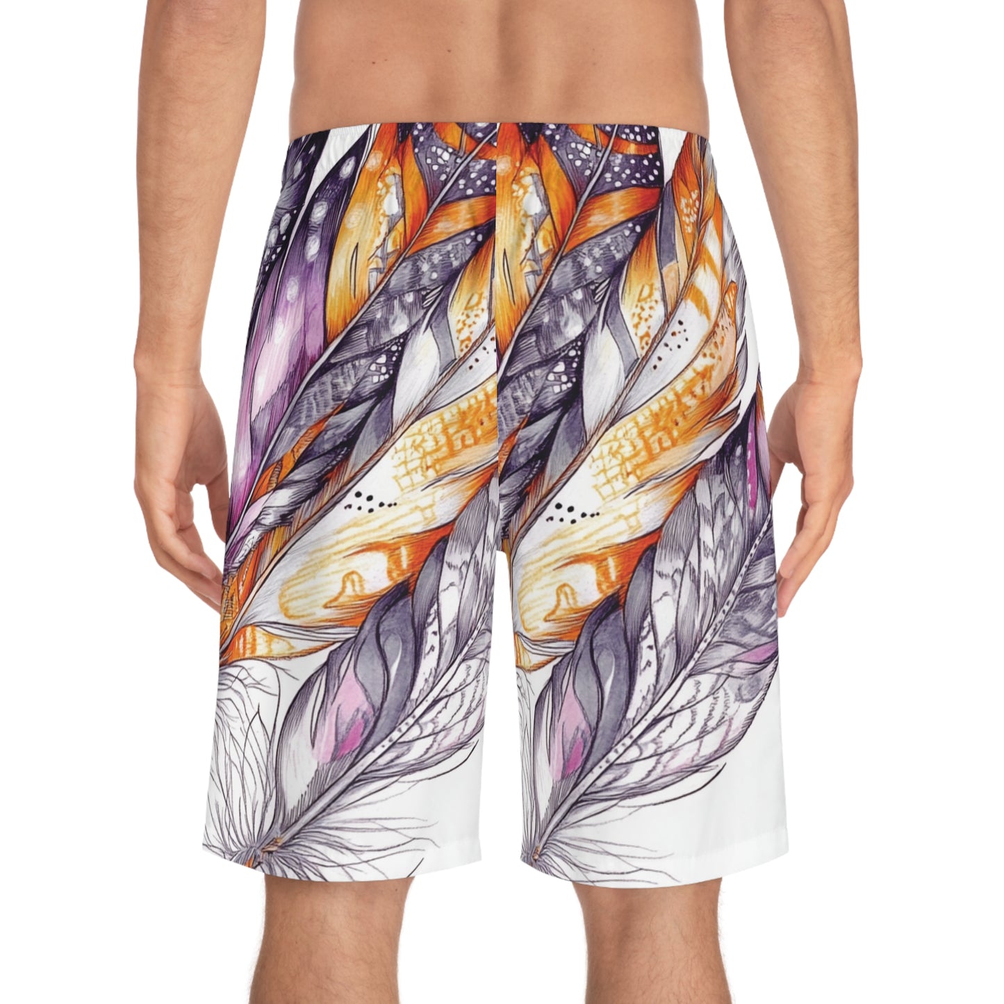 White Feathers, Men's Board Shorts (AOP)