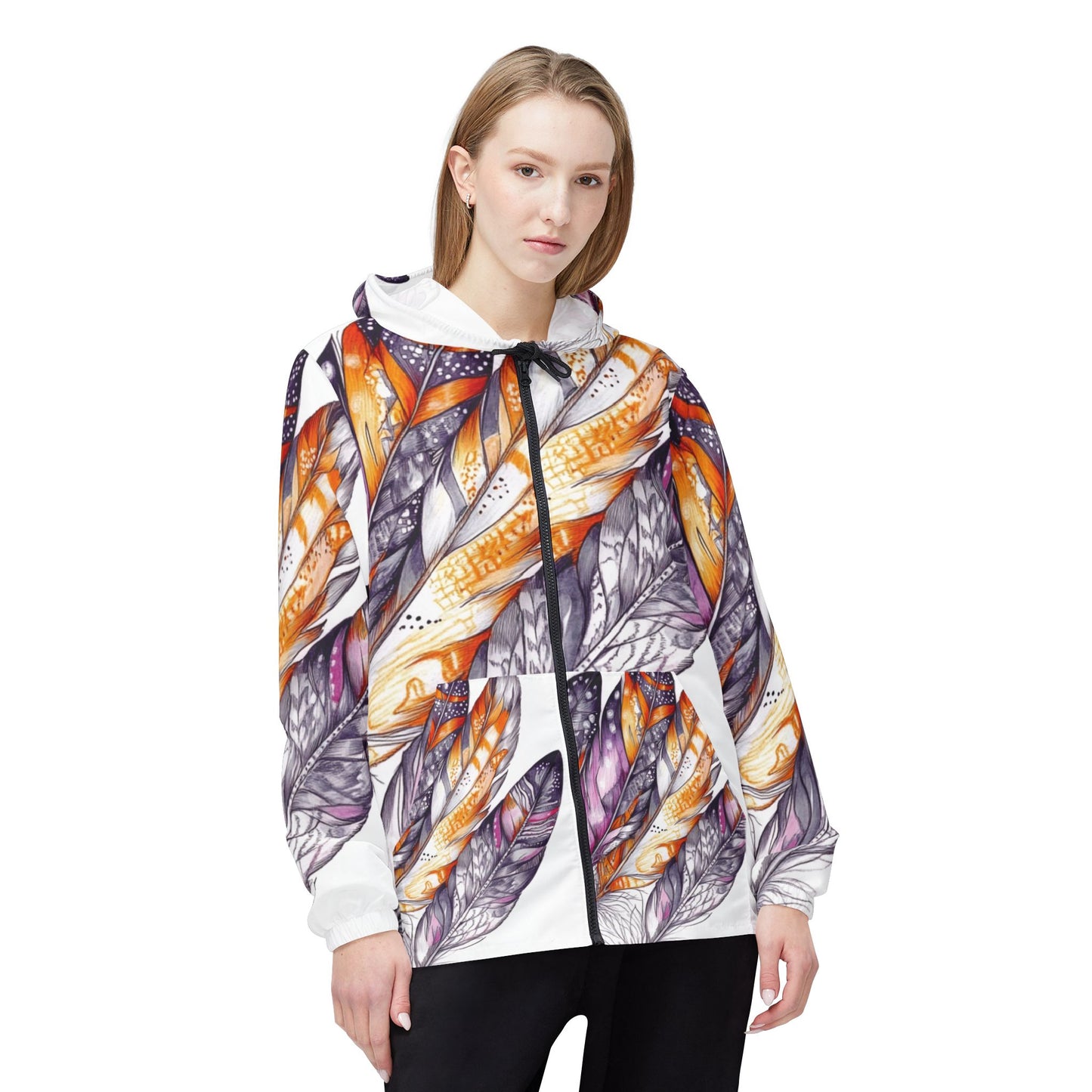 White Feathers, Unisex Windbreaker Jacket (AOP)