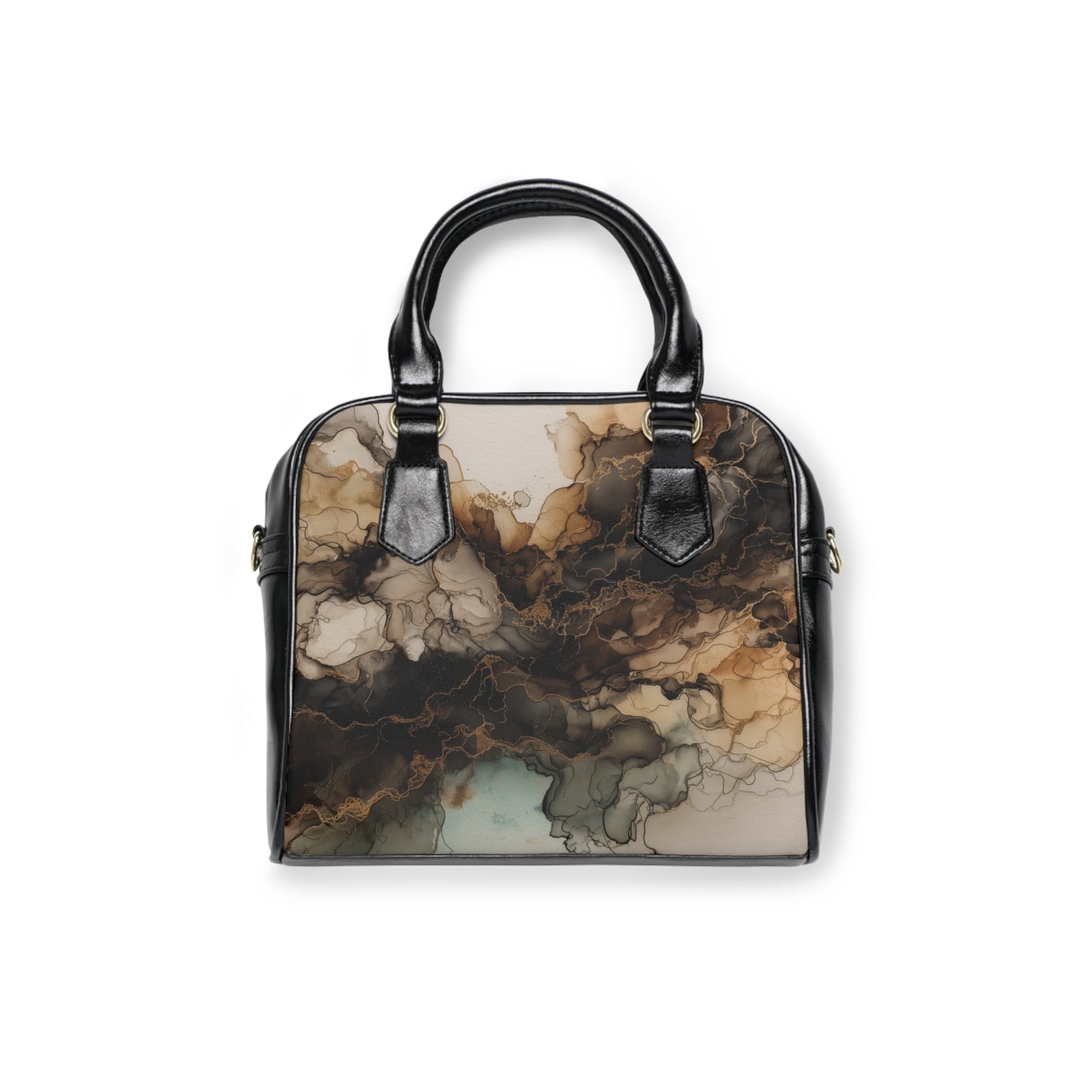 Earth Toned Watercolor, Abstract Ink Cloud Shoulder Handbag — Marble Smoke Print Satchel