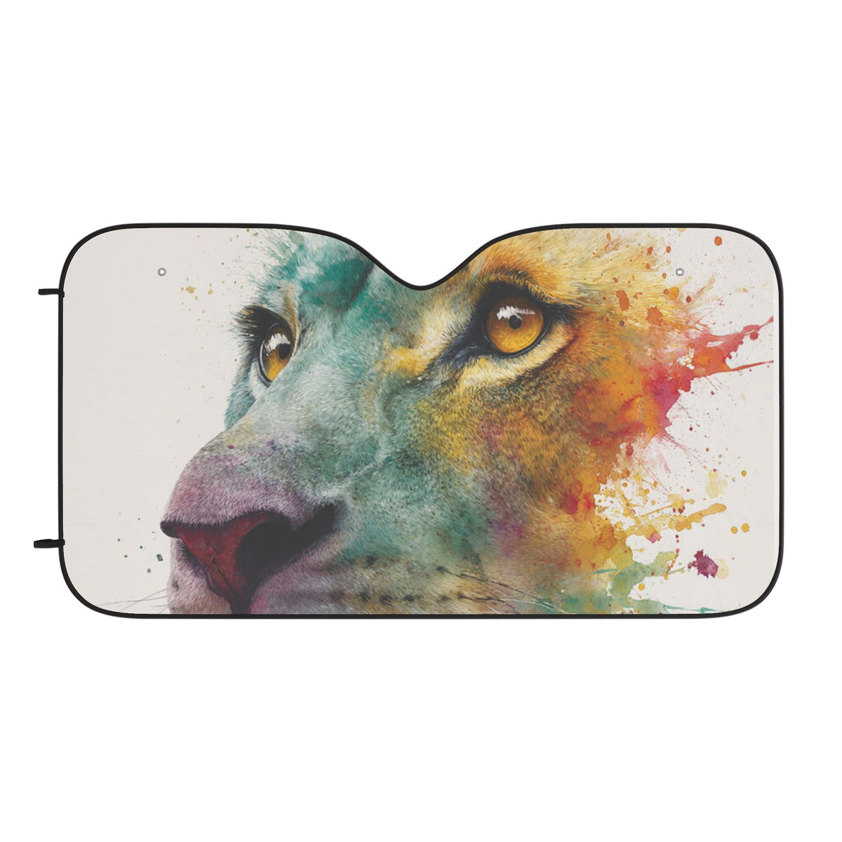 Soul of a Lion, Lion Watercolor Car Sun Shade — Vibrant Animal Face Windshield Protector