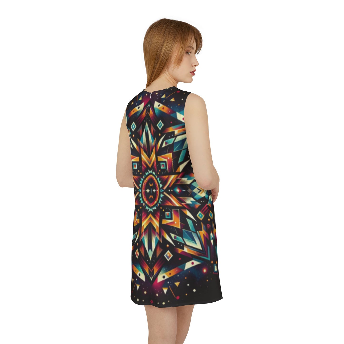 Geometric Tribal, A-line Sleeveless Dress (AOP)