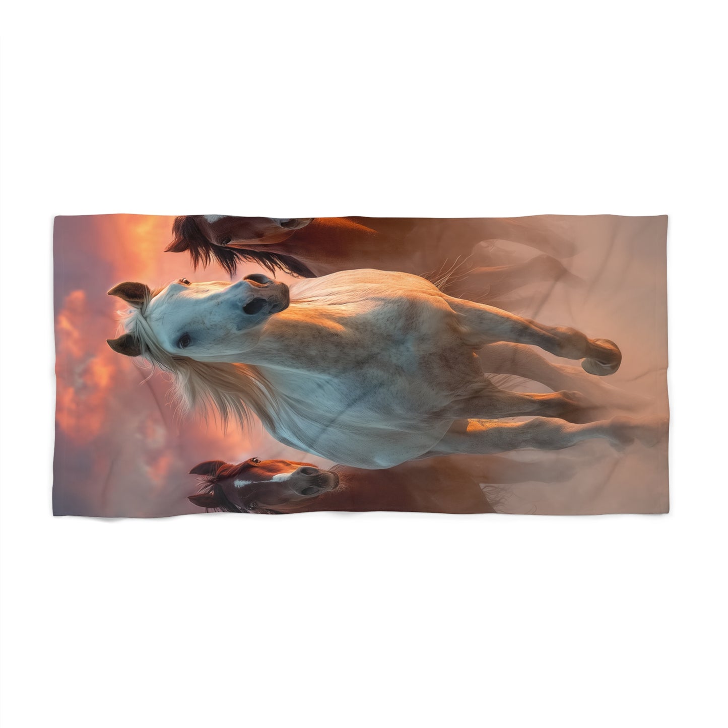 Running on Sunlight, Running Horses Beach Towel — Sunset Wild Horse Print