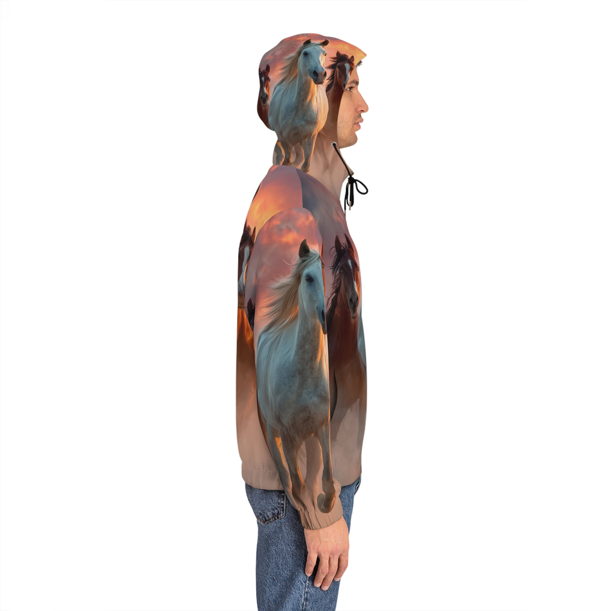 Running in Sunlight, Horse Run Full-Zip Hoodie — Majestic Wild Stallions All-Over Print
