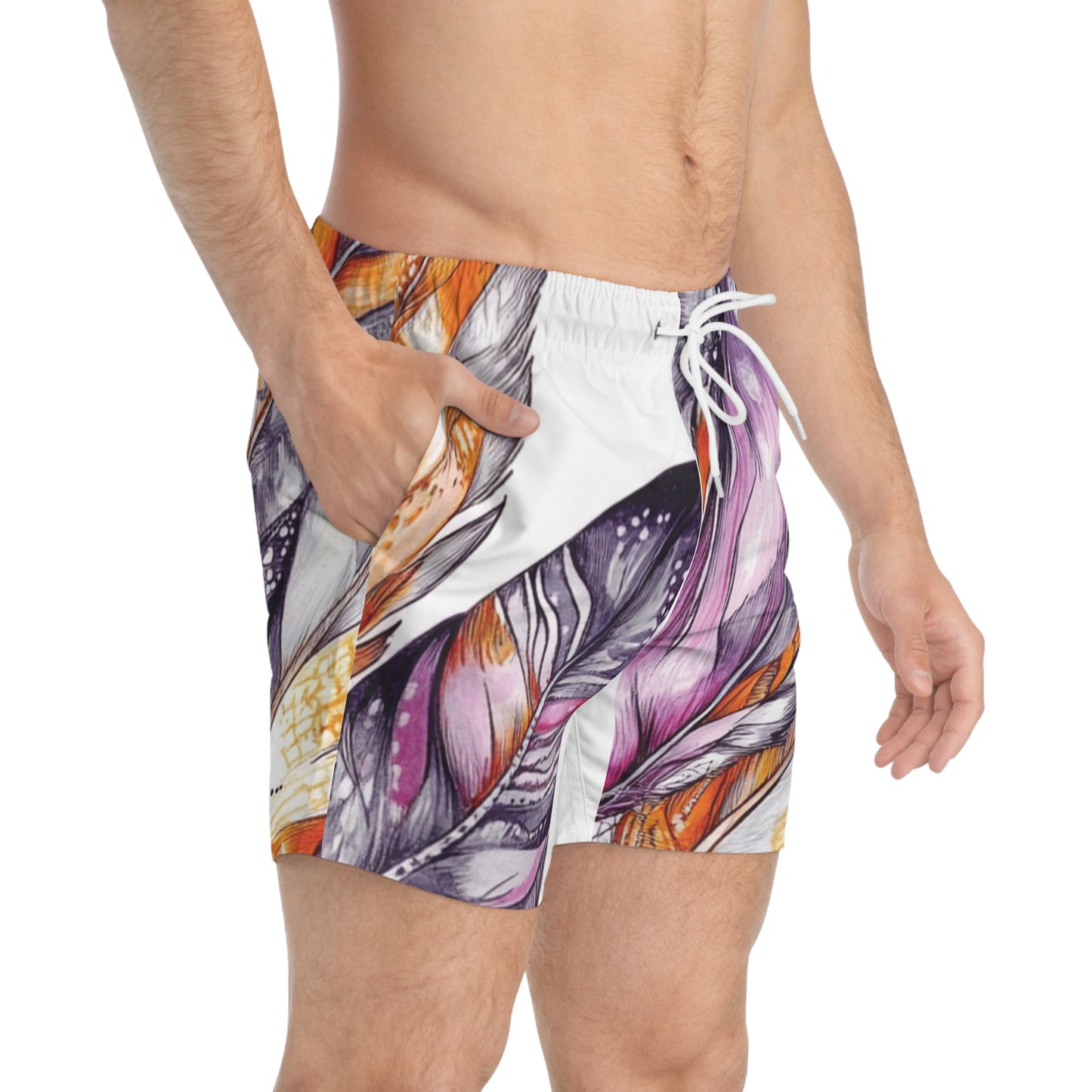 White Feather, Swim Trunks (AOP)