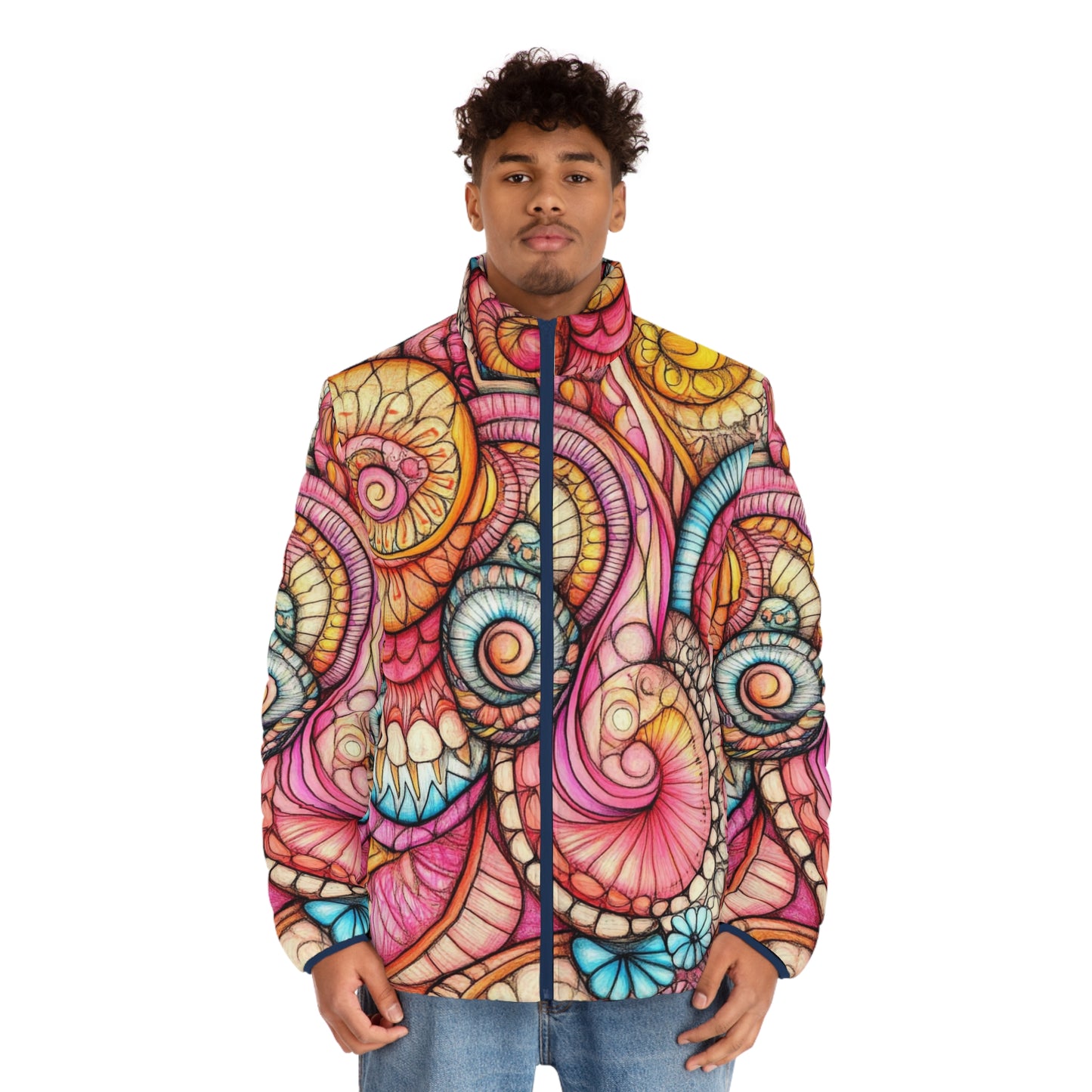 Abstract Seashell, Men's Puffer Jacket (AOP)