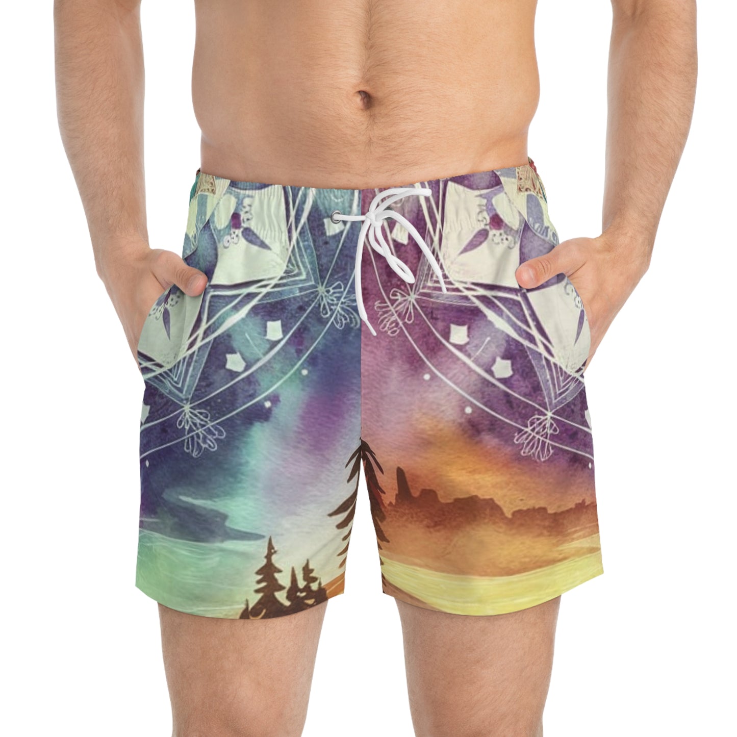 Geometric Pastel Rainbow, Swim Trunks (AOP)