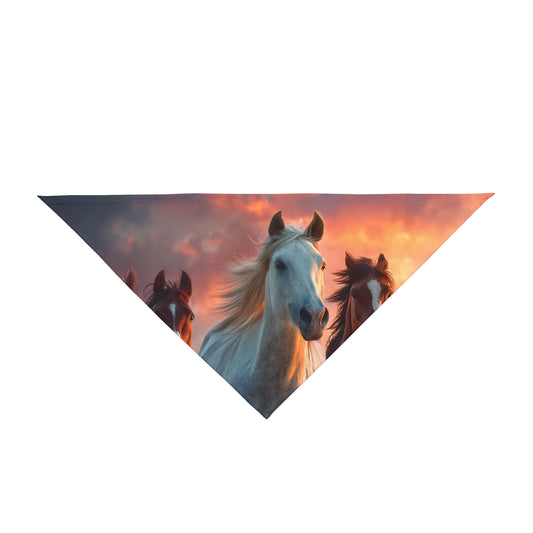 Running on Sunlight, Horse Herd Sunset Pet Bandana — Running Horses Graphic Dog Scarf