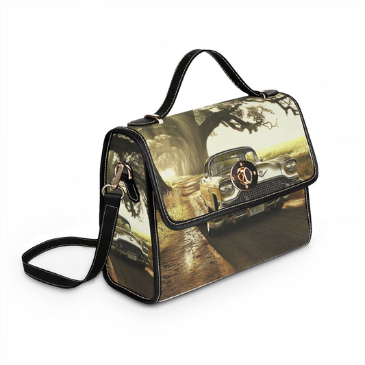 Vintage Roadside Canvas Bag — Classic Car Print Waterproof Tote