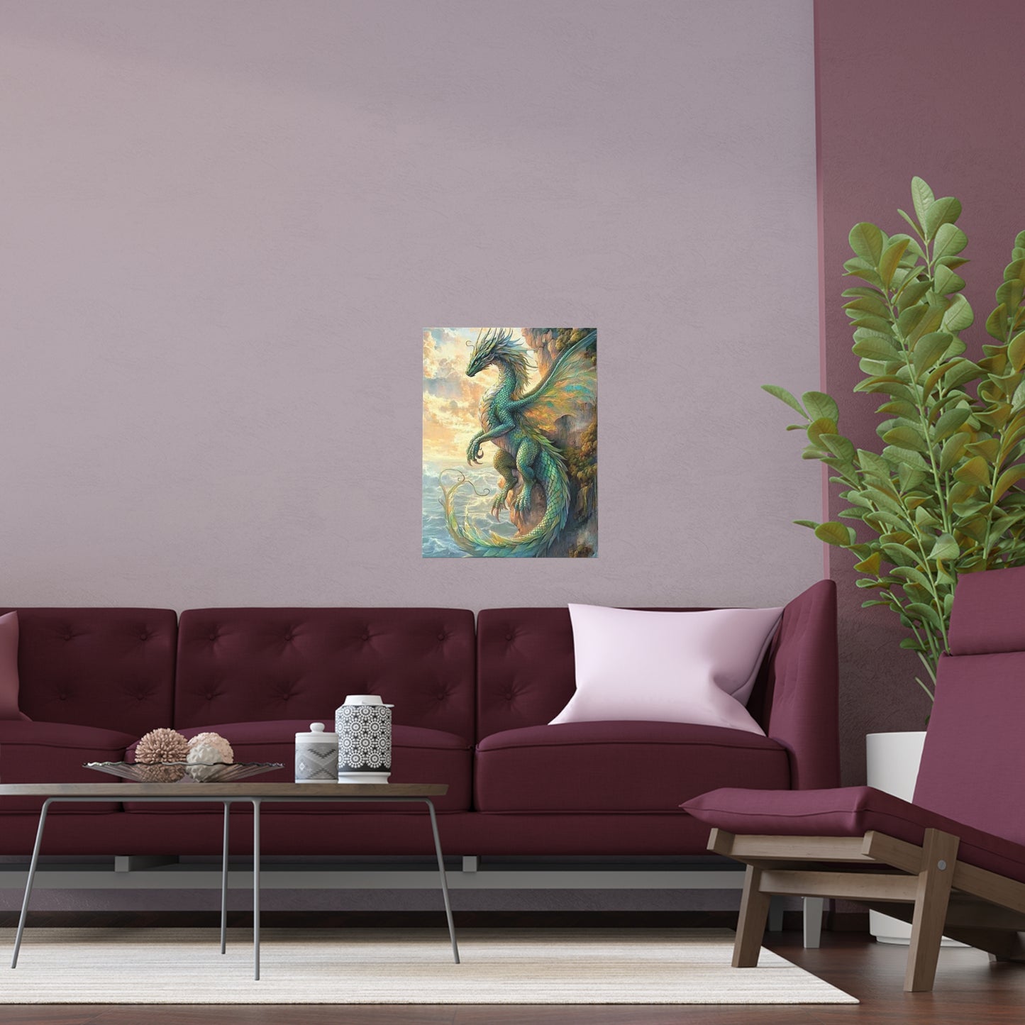 Sunset Watcher, Silk Poster | Fantasy Decor, Wall Art, Home Decor, Dragon Lover Gift, Boho Wall Hanging