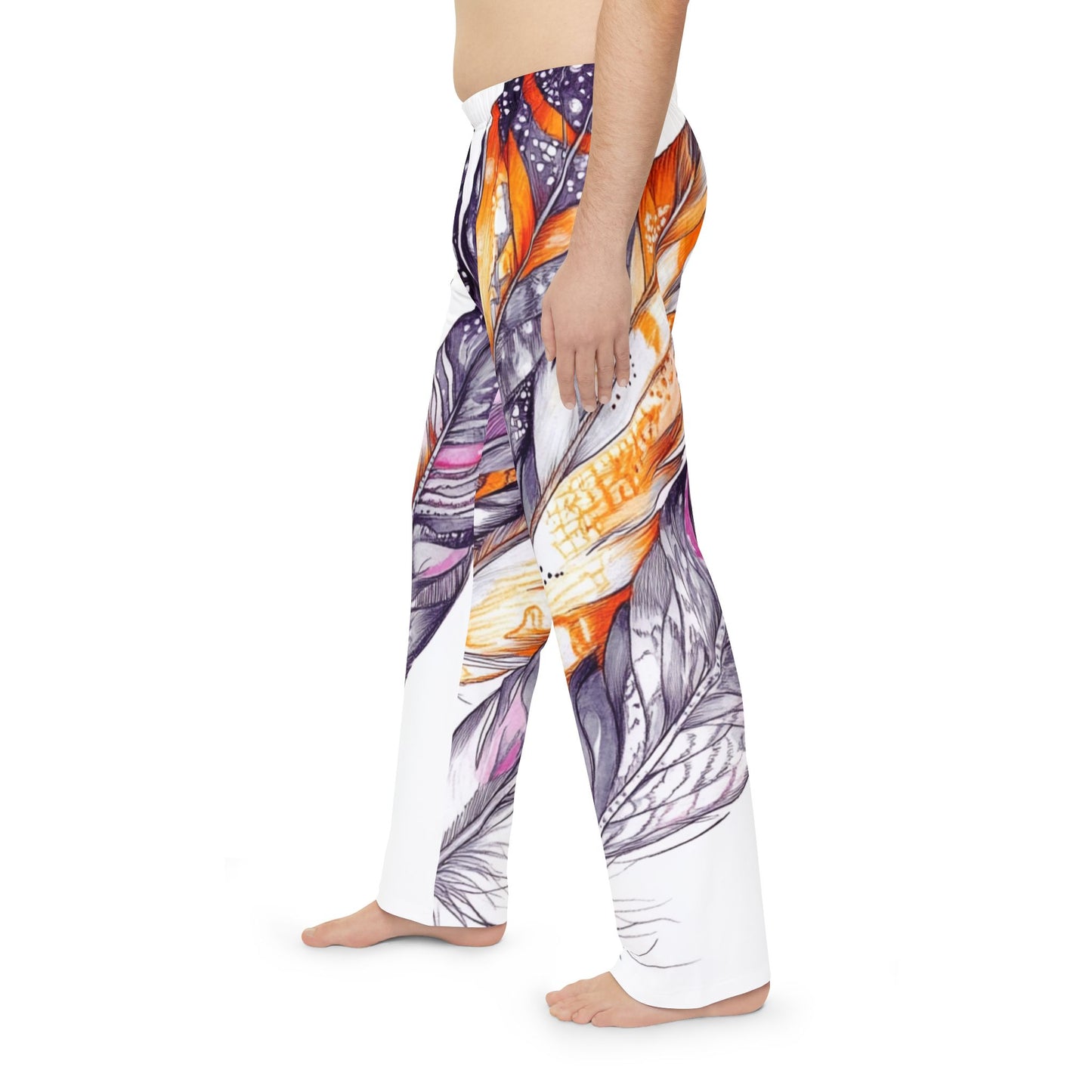 White Feathers, Men's Pajama Pants (AOP)