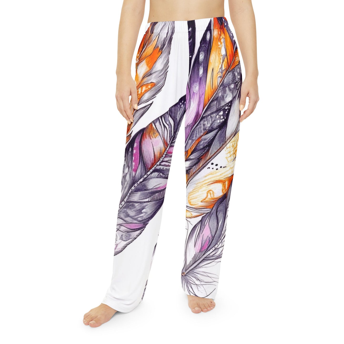 White Feathers, Women's Pajama Pants (AOP)