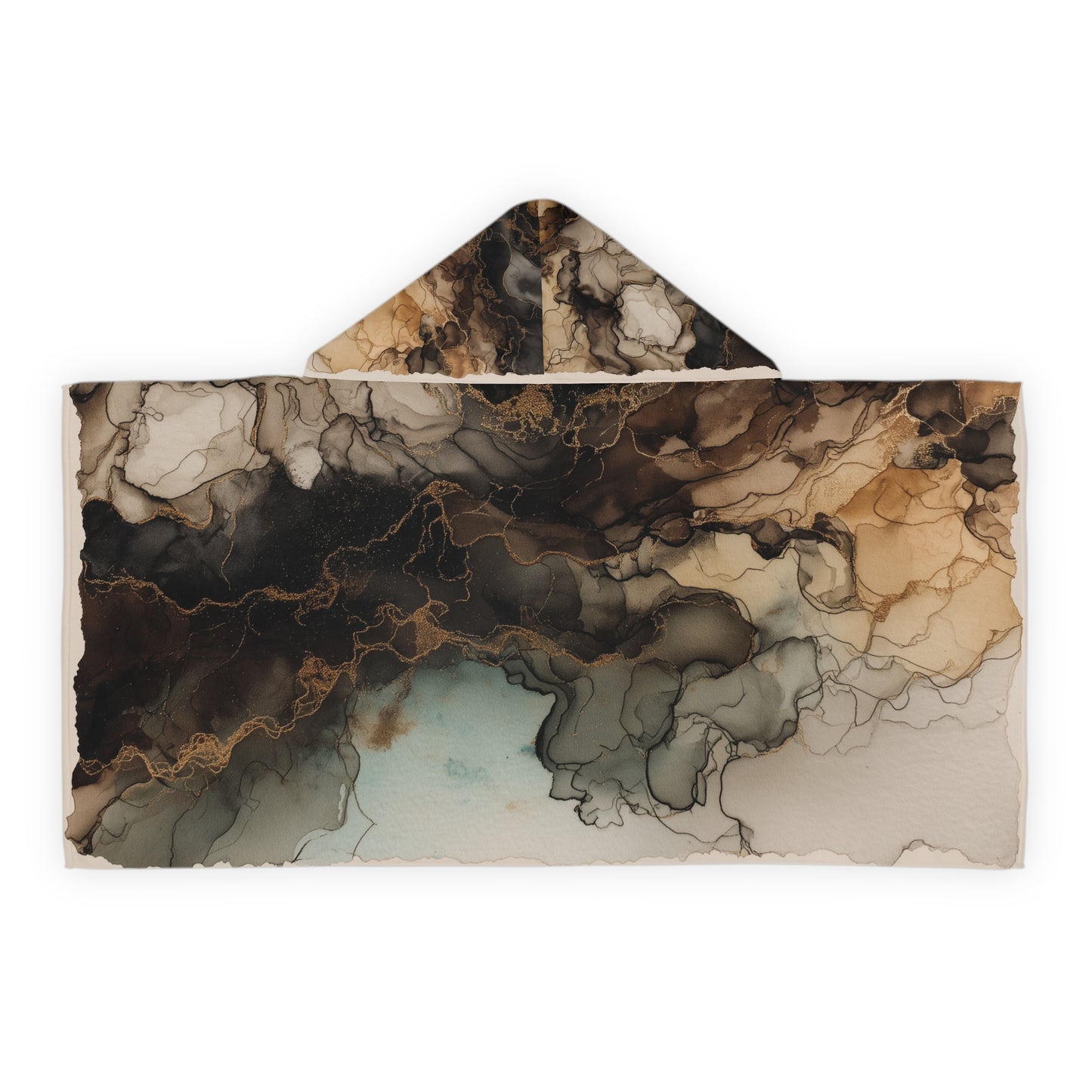 Earth Toned Watercolor, Hooded Towel - Marble Ink Swirl (Youth)