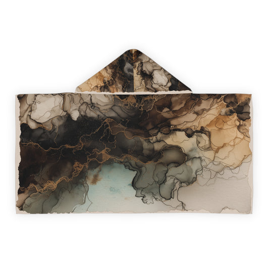 Earth Toned Watercolor, Hooded Towel - Marble Ink Swirl (Youth)