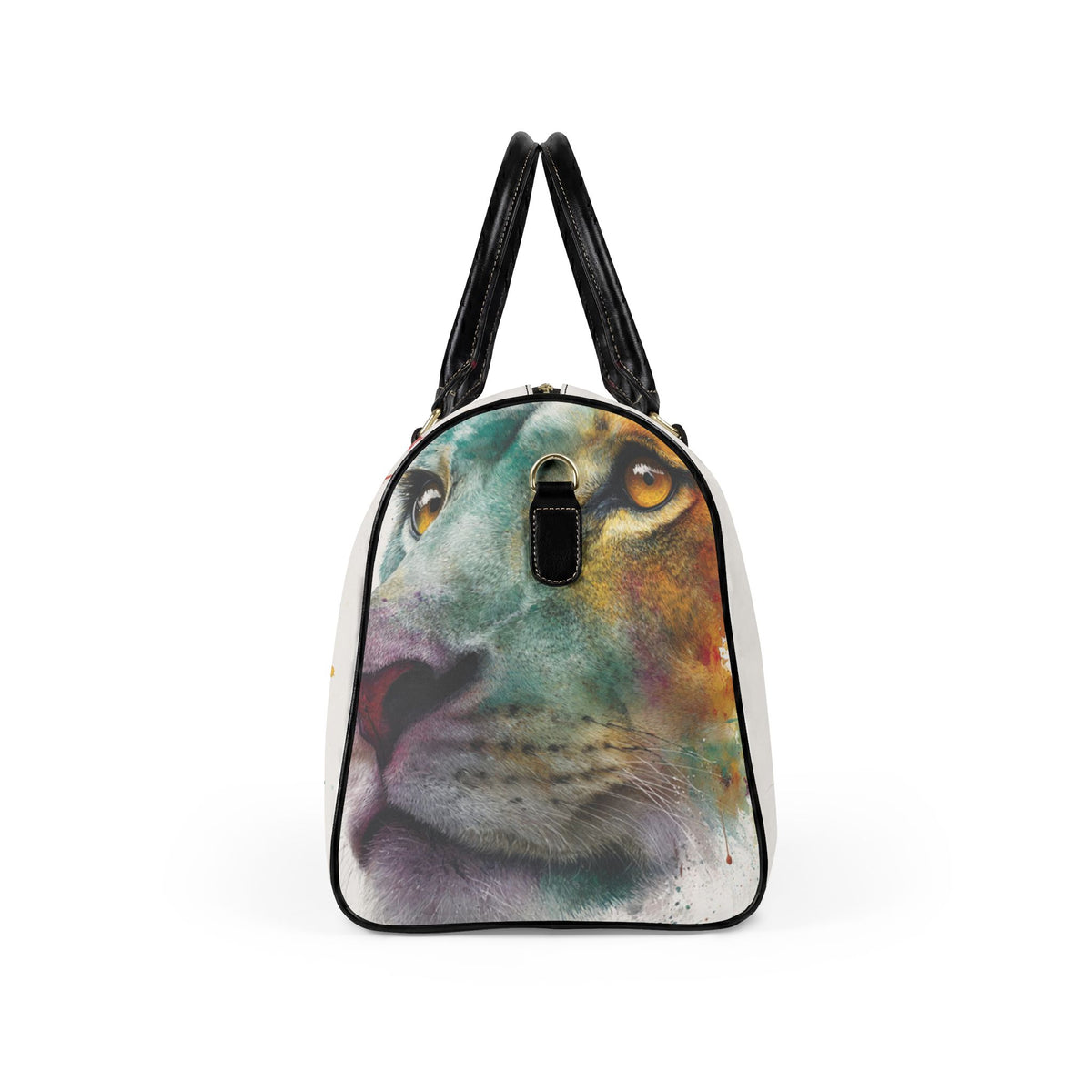 Soul of a Lion, Watercolor Lion Leather Travel Bag — Artistic Weekend Duffel