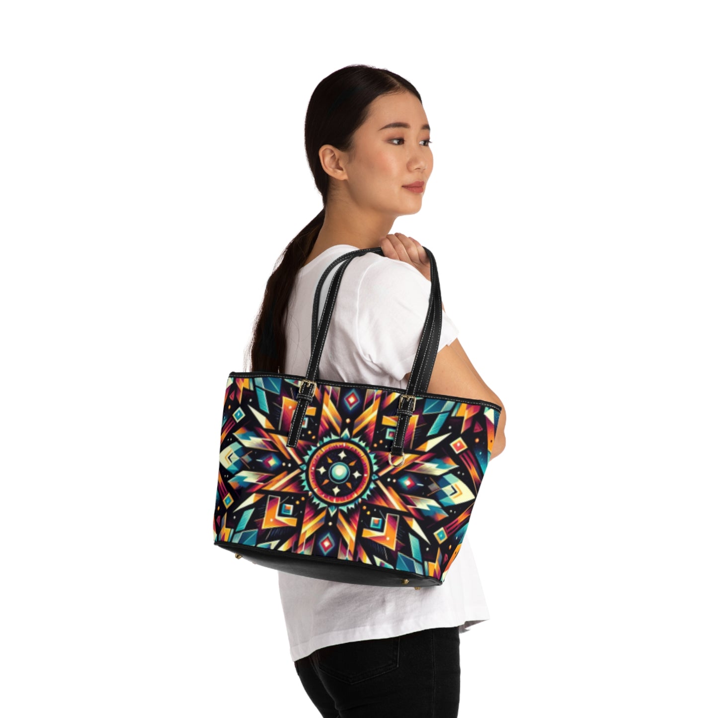 Geometric Tribal, PU Leather Shoulder Bag