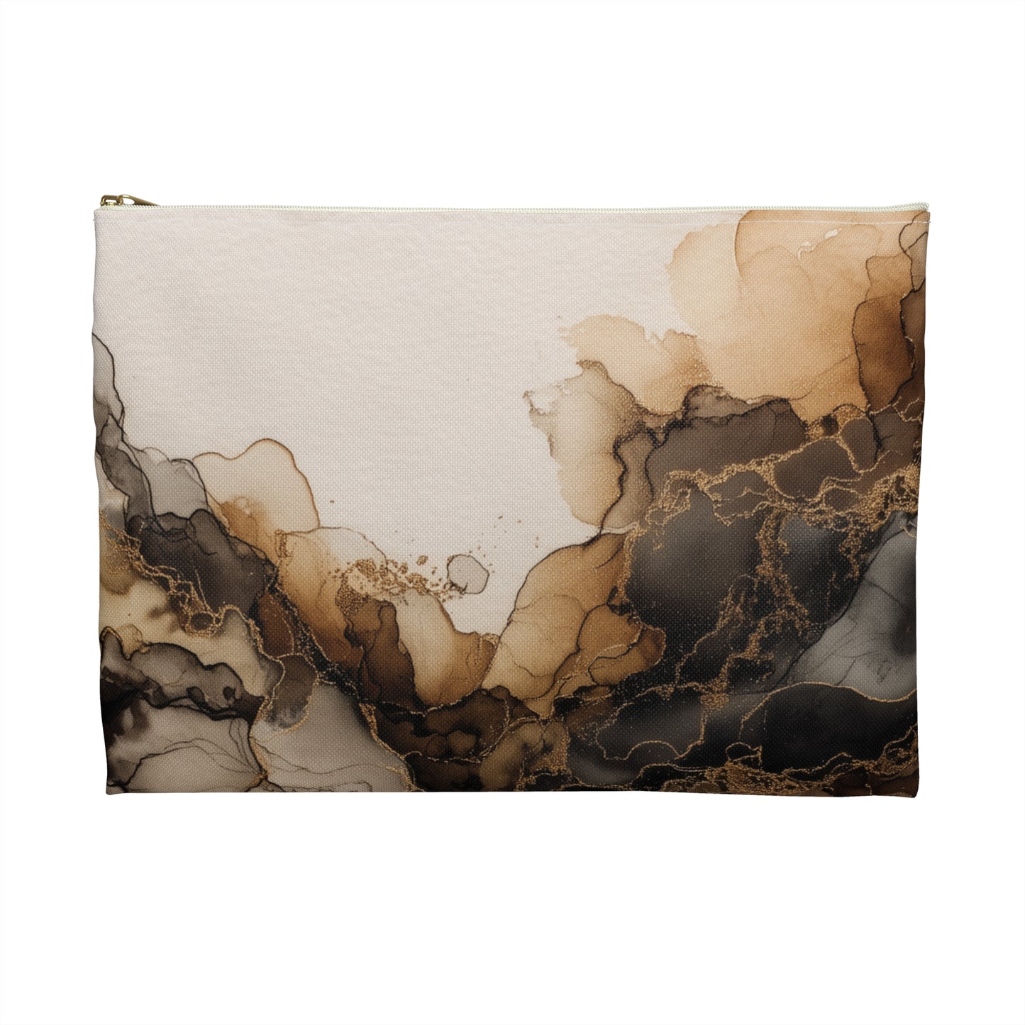 Earth Toned Watercolor, Smoky Marble Accessory Pouch — Abstract Brown & Black Ink Cloud Makeup Bag