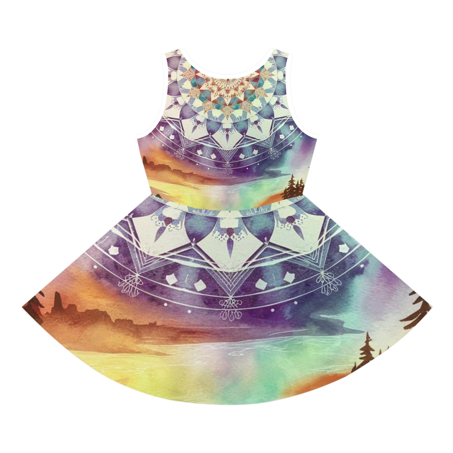 Geometric Pastel Rainbow, Girls' Sleeveless Sundress (AOP)