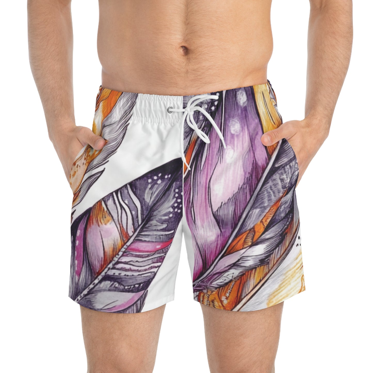 White Feather, Swim Trunks (AOP)