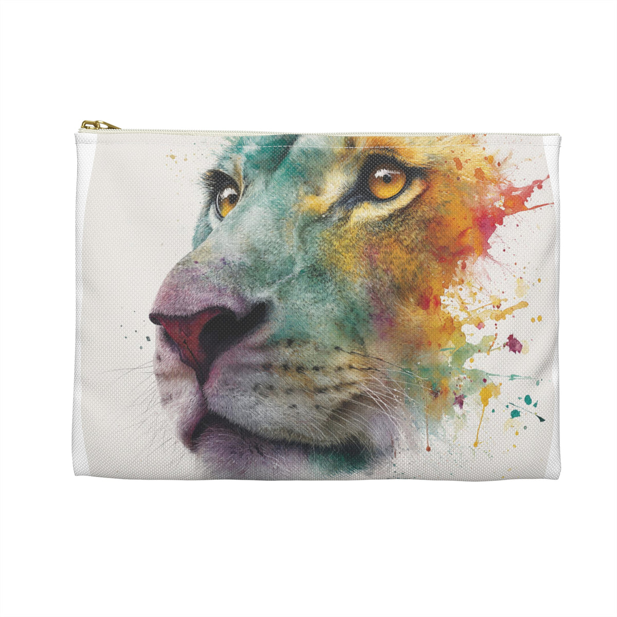 Soul of a Lion, Lion Watercolor Accessory Pouch – Colorful Splash Makeup & Travel Organizer