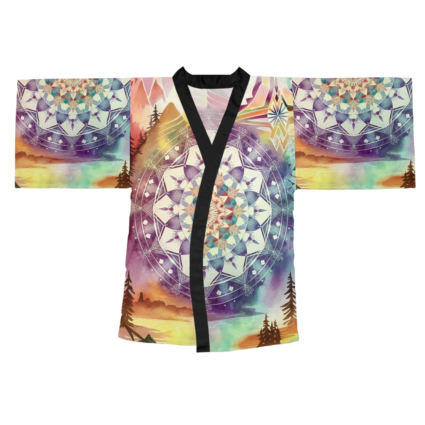 Geometric Pastel Rainbow, Long Sleeve Kimono Robe (AOP)