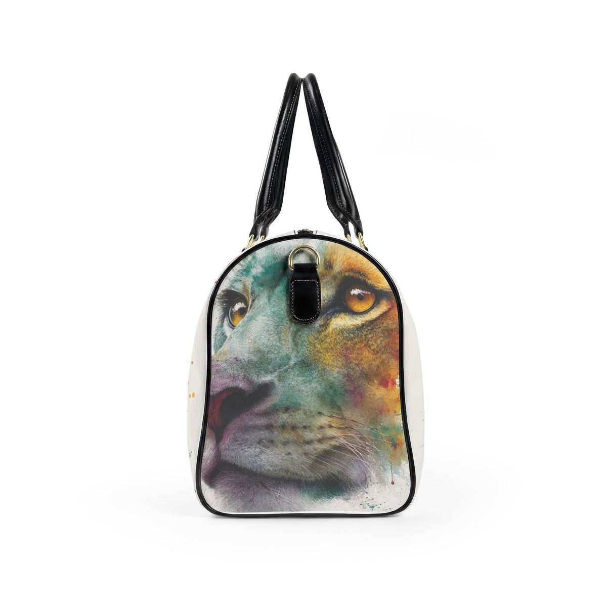 Soul of a Lion, Watercolor Lion Leather Travel Bag — Artistic Weekend Duffel
