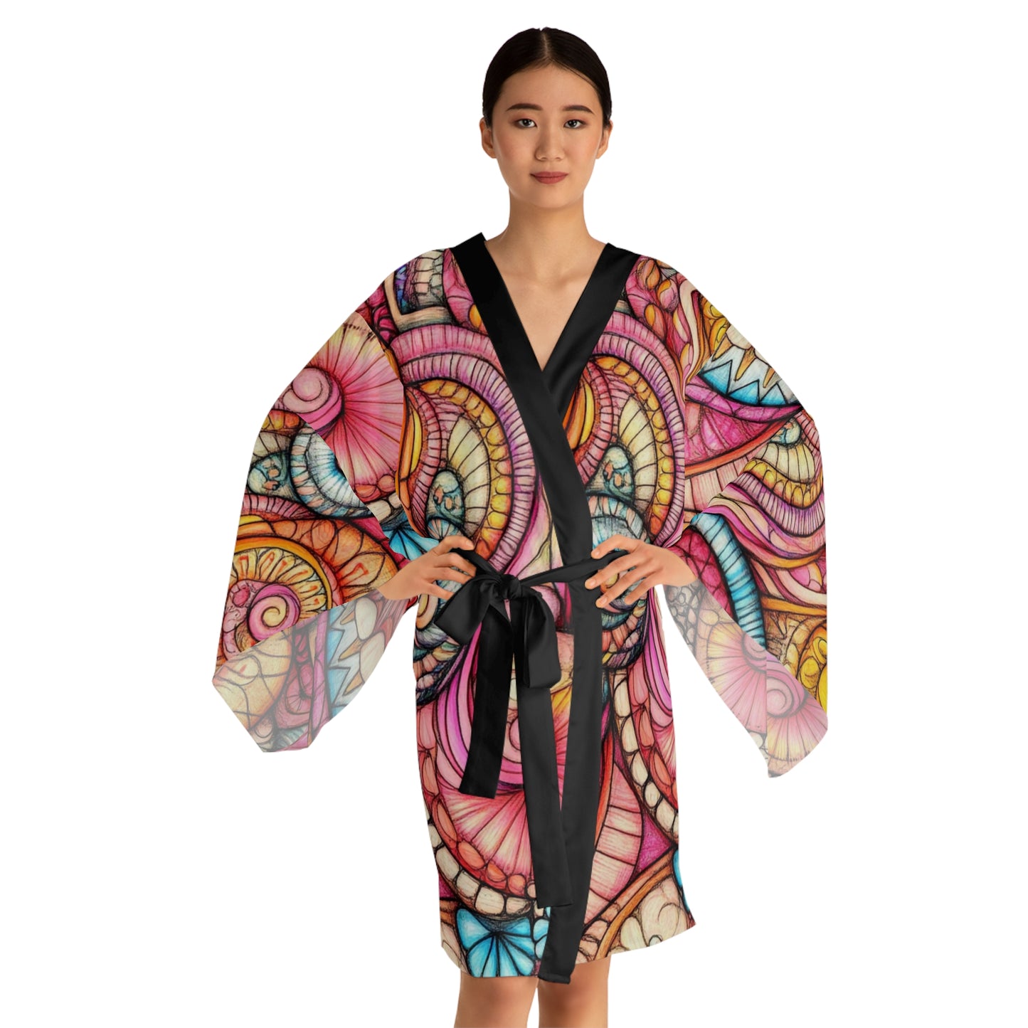 Abstract Seashell, Long Sleeve Kimono Robe (AOP)