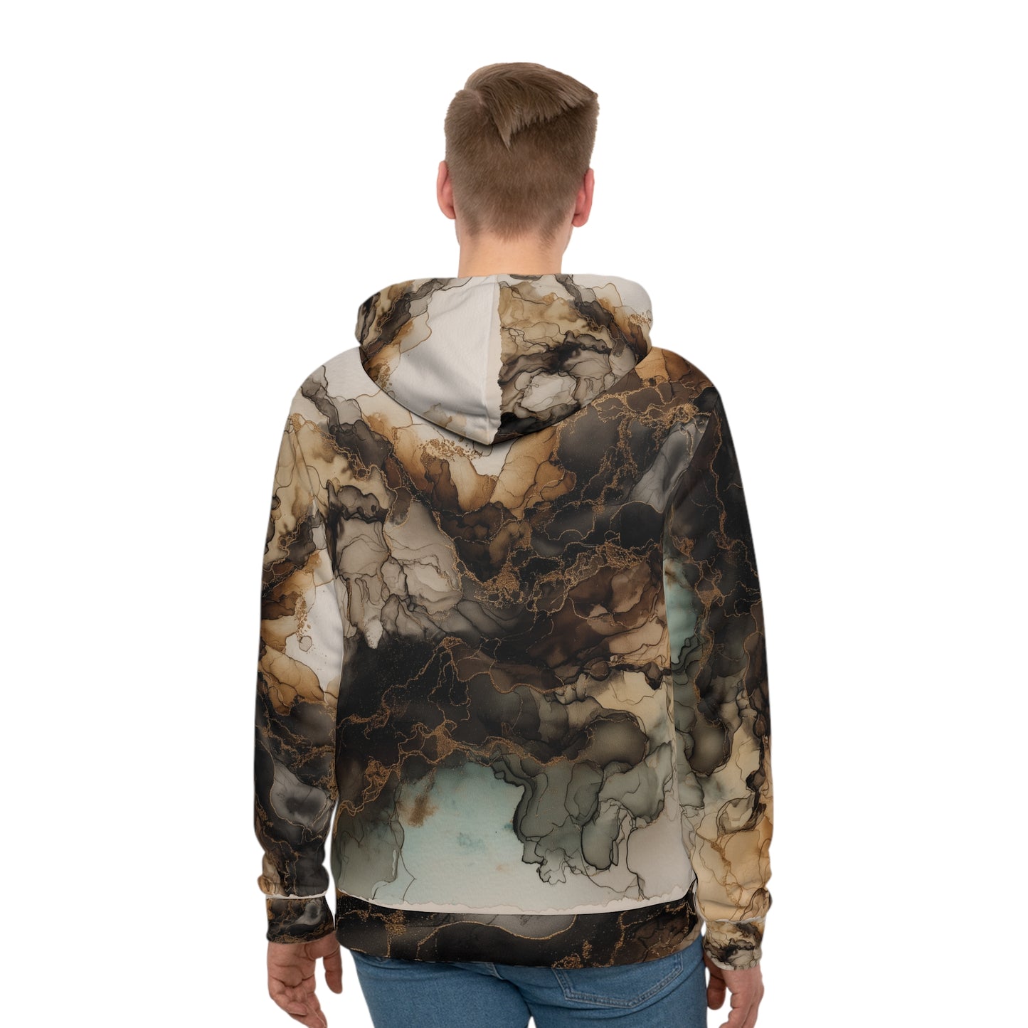 Earth Toned Watercolor, Marbled Ink Art Hoodie — Earth Tone Abstract All-Over Print