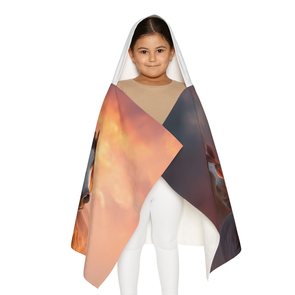 Running on Sunlight, Youth Hooded Towel — Majestic Running Horses Sunset Print