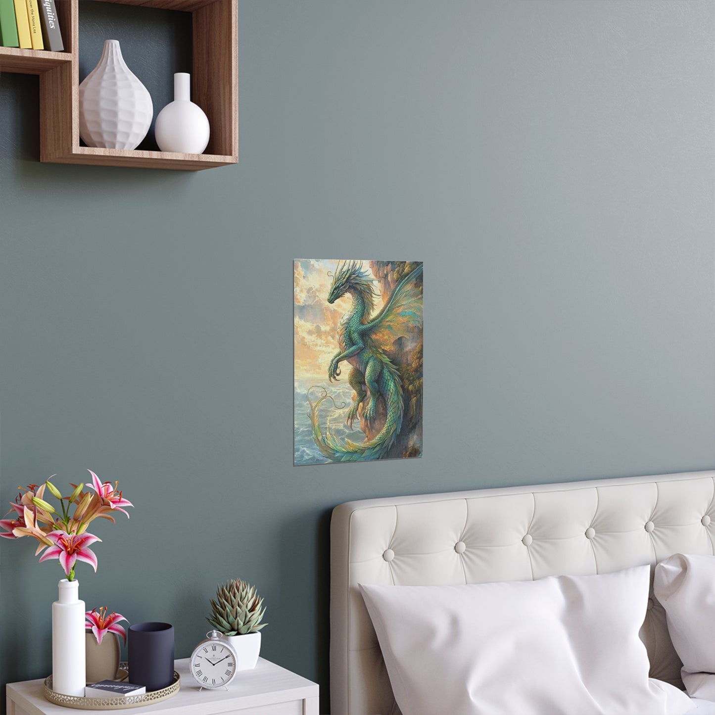 Sunset Watcher, Silk Poster | Fantasy Decor, Wall Art, Home Decor, Dragon Lover Gift, Boho Wall Hanging