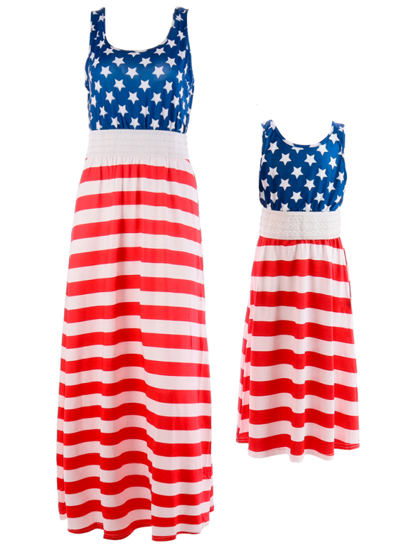 Matching Patriotic Maxi Dress Set – Mother and Daughter, 4th of July Look