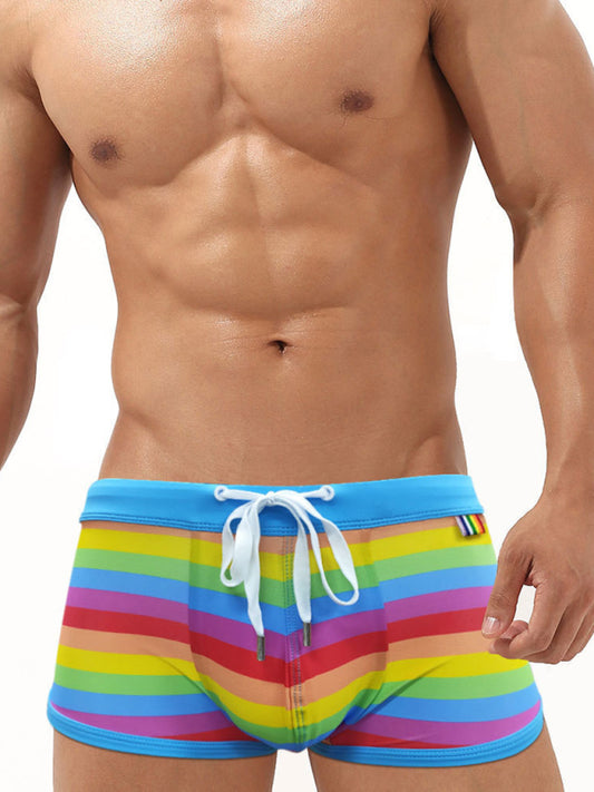 Men’s Rainbow Slit Swim Shorts, Bold Pride Style