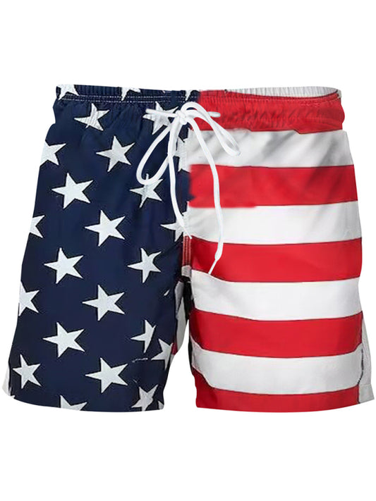 Men’s Flag Print Casual Sports Shorts, 3 Patterns