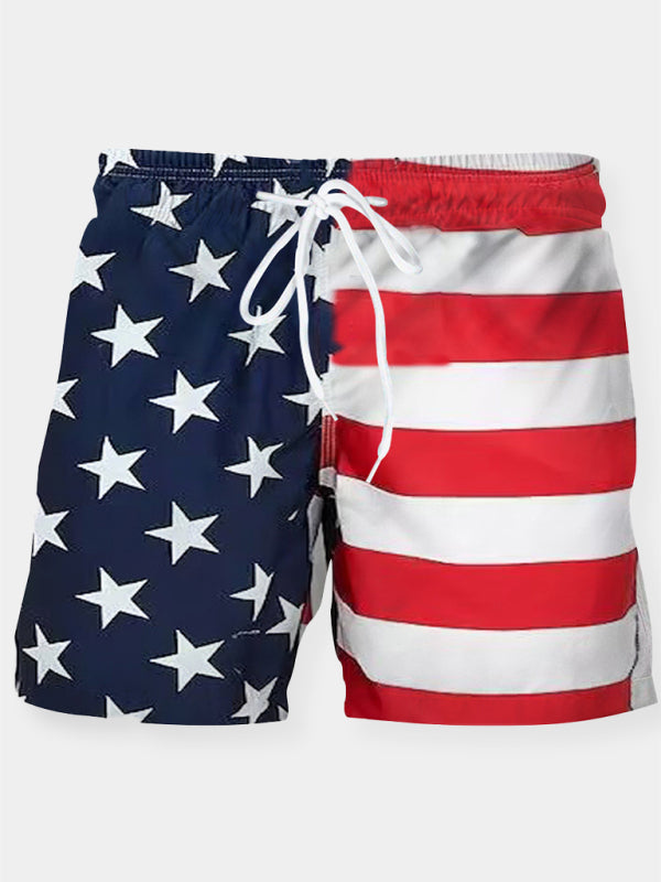 Men’s Flag Print Casual Sports Shorts, 3 Patterns