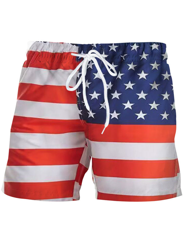 Men’s Flag Print Casual Sports Shorts, 3 Patterns