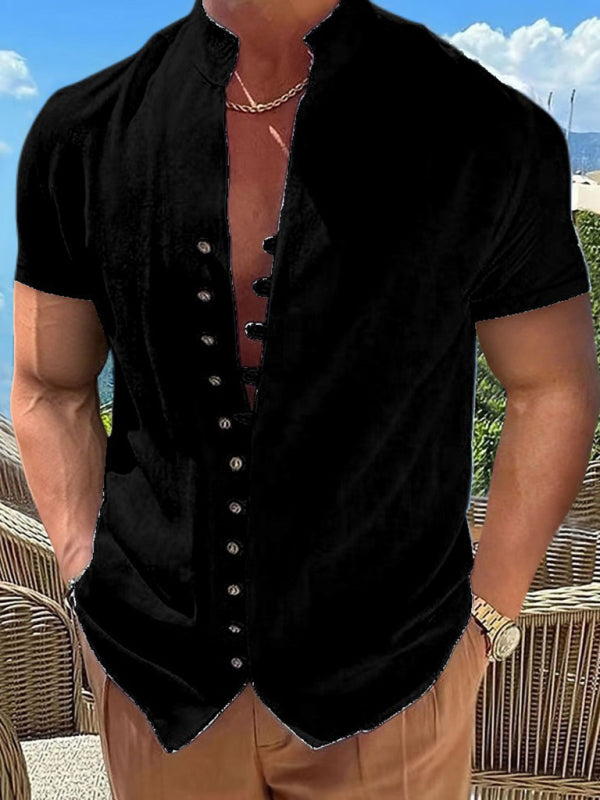 Men’s Vintage Stand Collar Button Shirt, 6 Colors