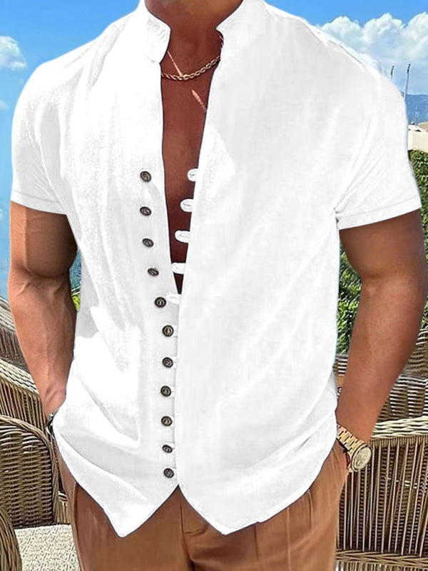 Men’s Vintage Stand Collar Button Shirt, 6 Colors