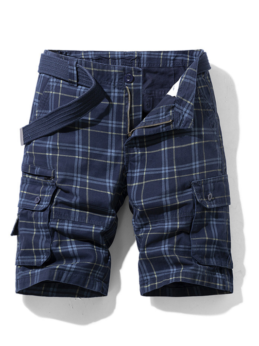 Men’s Slim Fit Multi-Pocket Plaid Cargo Shorts,Cotton Fabric, 3 Patterns