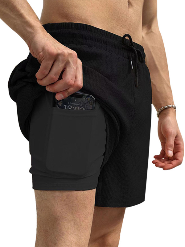 Men’s Double-Layer Sports Shorts, Quick-Dry Lined Activewear, 4 Colors