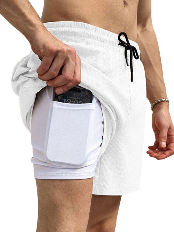 Men’s Double-Layer Sports Shorts, Quick-Dry Lined Activewear, 4 Colors