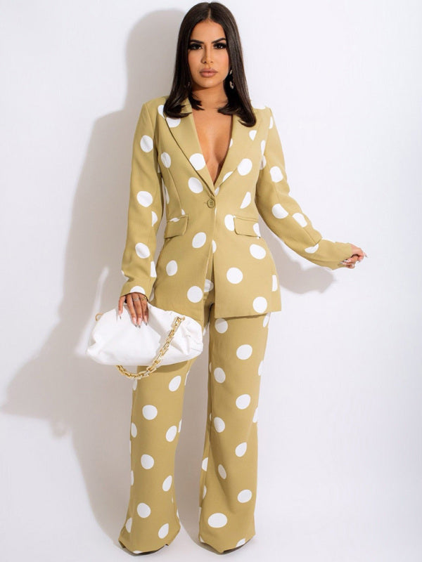 Women’s Polka Dot Blazer and Pants Suit Set, 3 Colors, Spring & Fall Collection