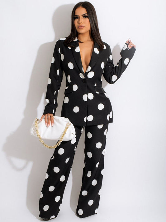 Women’s Polka Dot Blazer and Pants Suit Set, 3 Colors, Spring & Fall Collection