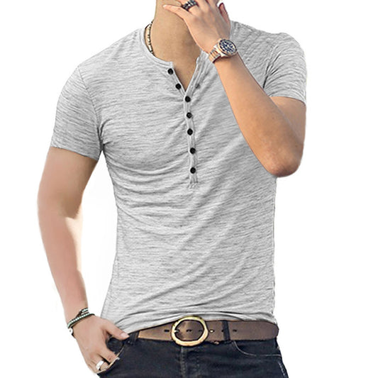 Men's Short Sleeve Men's T-Shirt Henley Collar Slim Fit Men's Clothing