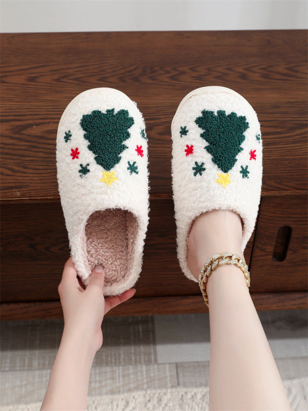 New Cute Cartoon Smiling Christmas Hat Cotton Slippers for Men and Women Couple Slippers