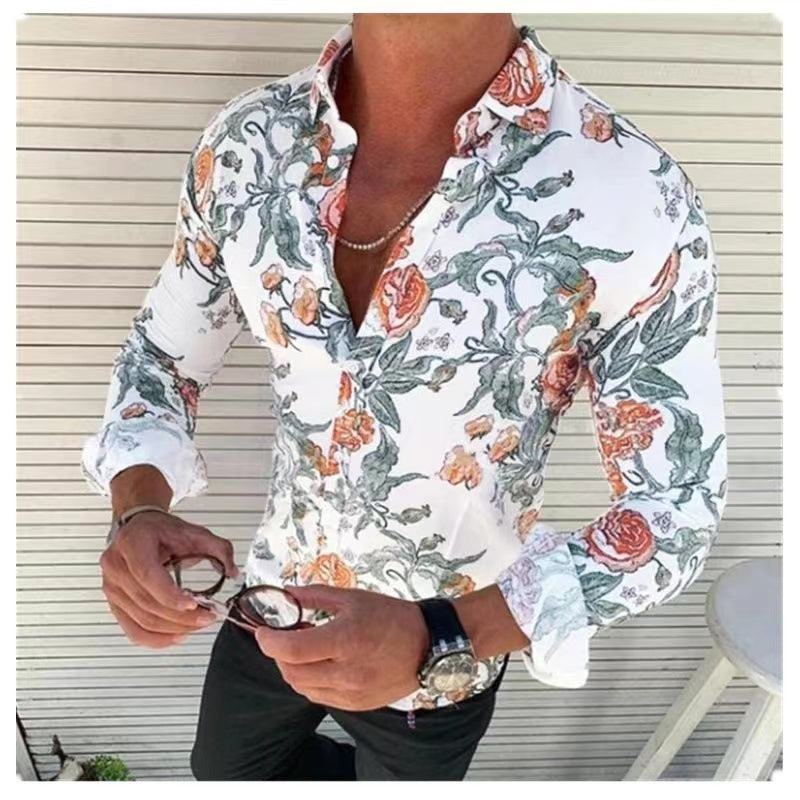 Men's Casual Dress Shirt Button Down Shirts Long-Sleeve Work Shirt Spread Collar Tops, 5 floral patterns