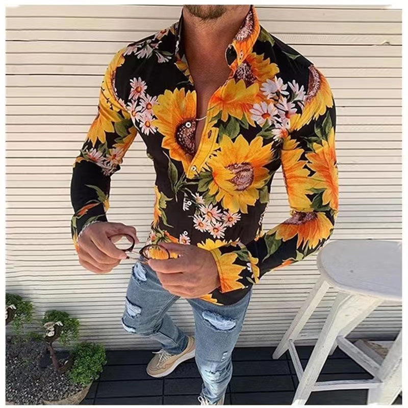 Men's Casual Dress Shirt Button Down Shirts Long-Sleeve Work Shirt Spread Collar Tops, 5 floral patterns