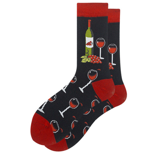 Men's red wine cartoon funny pattern stockings