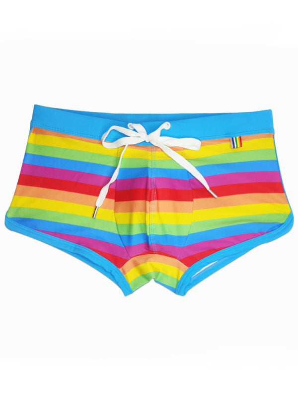 Men's Rainbow Fashion Tethered Slit Boxer Swim Shorts, 1 color